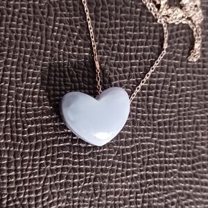 10k White Gold And Blue Opal Heart Pendant Necklace